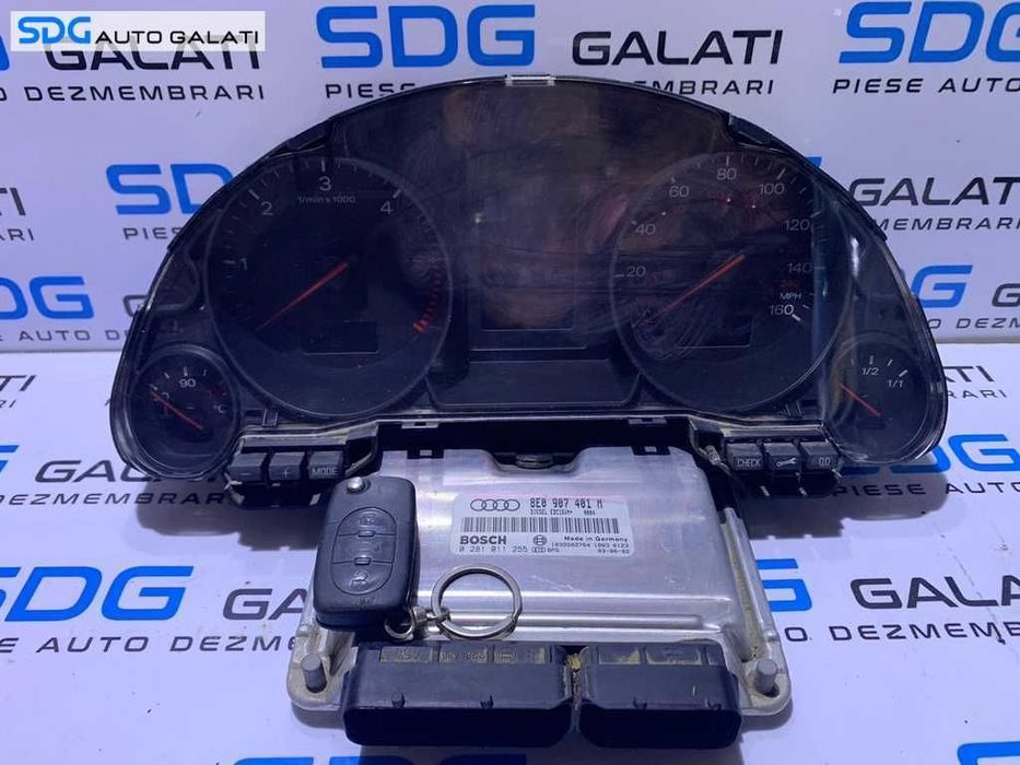 Kit Pornire ECU Calculator Motor Cip Cheie si Imobilizator Modelul cu Cutie Automata Audi A4 B6 2.5 TDI BDG 2001 - 2005 Cod 8E0907401M 8E0997401KX 0281011255