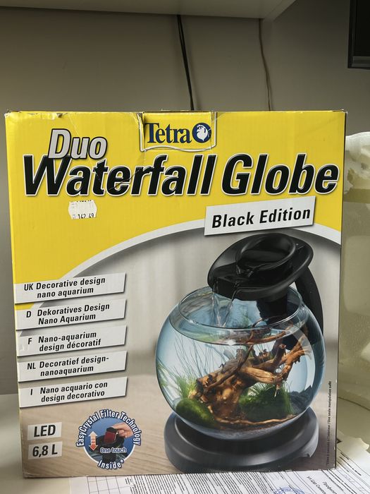 Нано Аквариум Tetra Duo Waterfall Globe (Black Edition) – 6.8 L(като нов, с гранация и касова бележка)