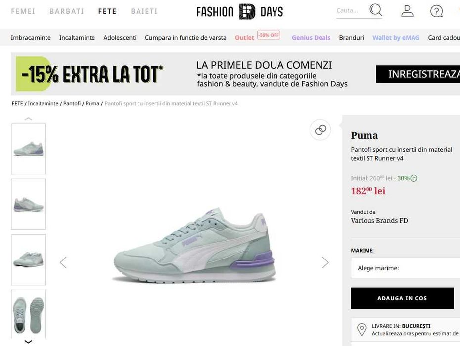 Pantofi sport pentru fete PUMA – ST Runner v4 – mărimea 36