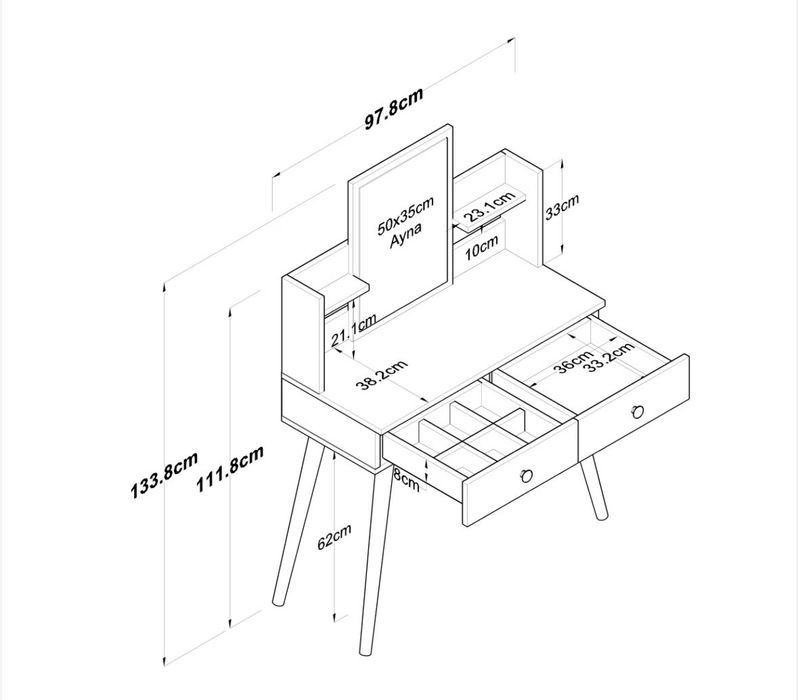 Тоалетка със шкафчета, огледало и рафтове