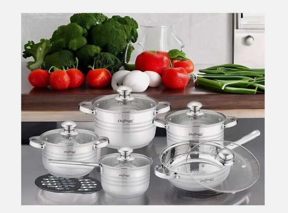 Комплект съдове за готвене Cheffinger, 12 части, Неръждаема стомана