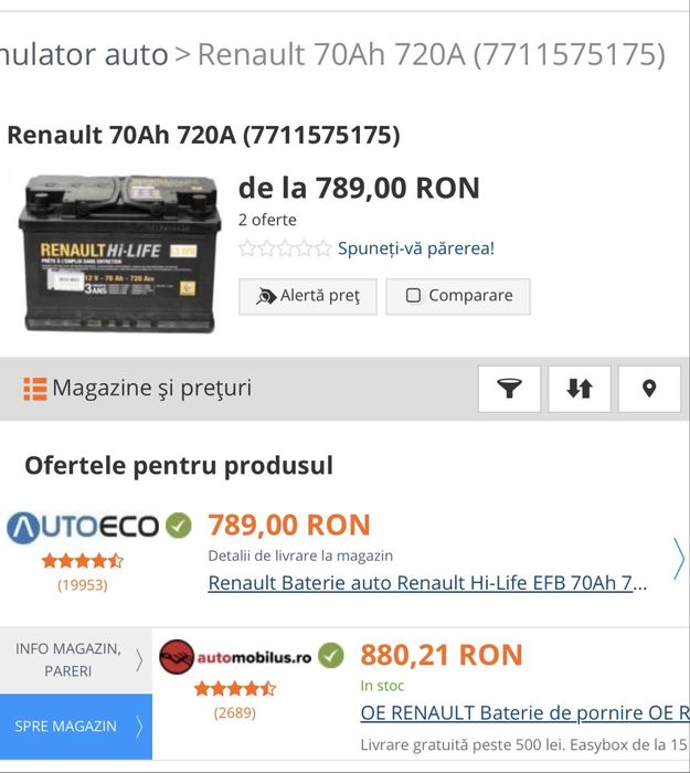 Baterie  auto start-stop 70ah /720 renault hi-life L3 EFB