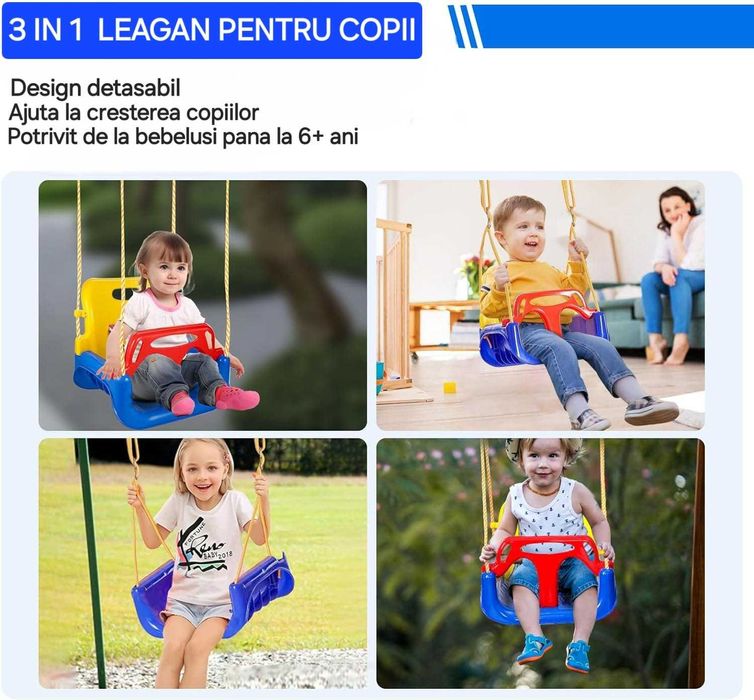 Leagan de copii 3 in 1, pentru curte sau gradina, spatios/detasabil