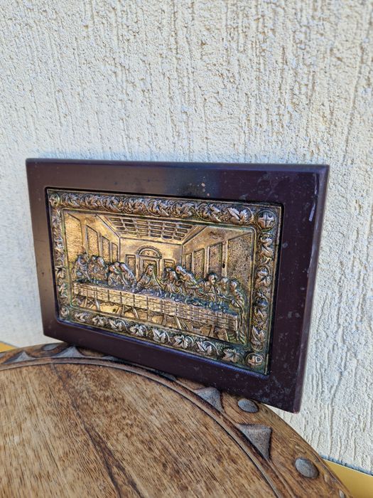 Стара сребърна икона Тайната вечеря-,Сертификат