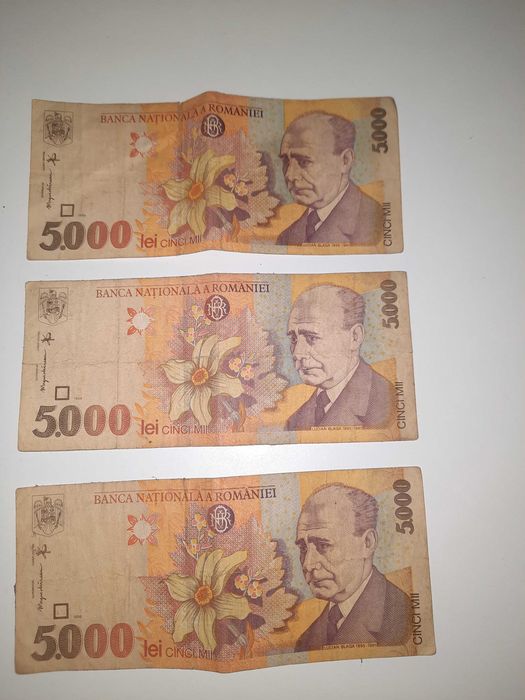 Vand 3 bacnote de 5000 lei, toate cu 5000 €