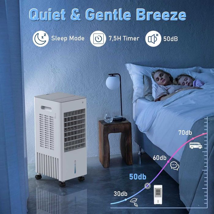 Aparat de Aer condiționat Mobil, Răcitor de aer 4 în 1--Ventilator cu Răcire cu Apă,  Răcitor prin Evaporare,  Rezervor de apă de 8 l, Telecomandă