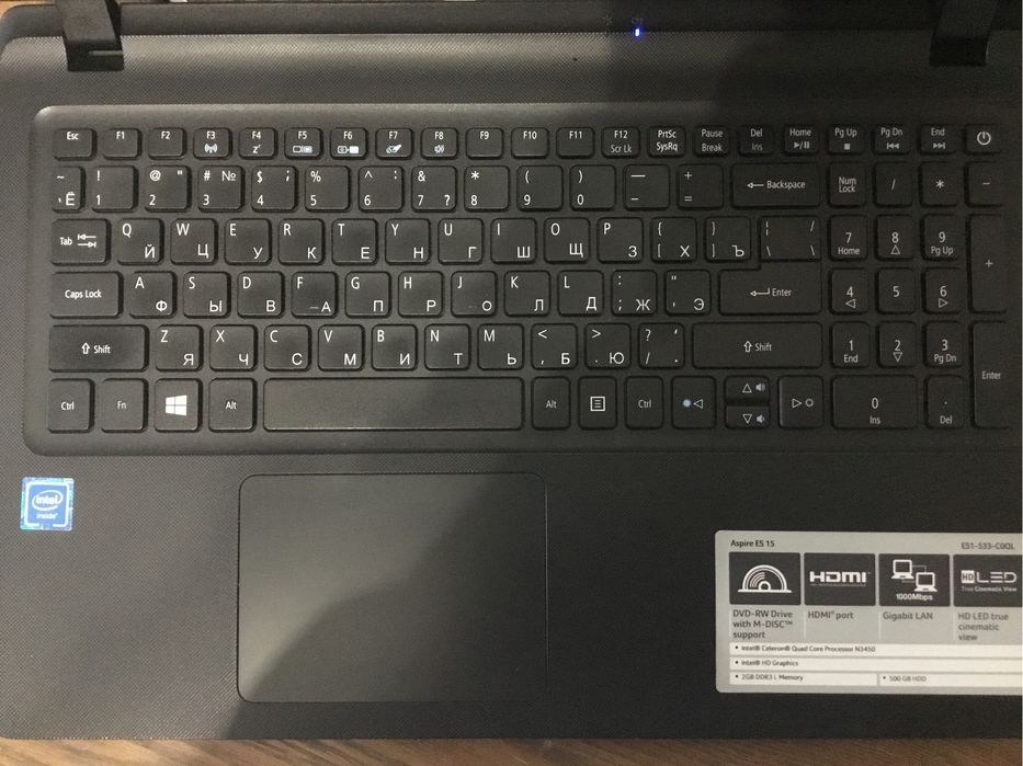 Ноутбук Aser Aspire ES 15 Intel Celeron N3450/DVD-RW/2GB DDR3/500GB HD