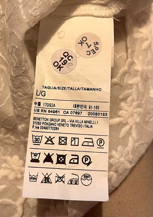 Bluza bumbac alba transparent Benetton Group, fara maneci