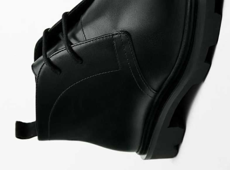 Ghete derby 44 lace up Massimo Dutti NOI piele naturala moale negru