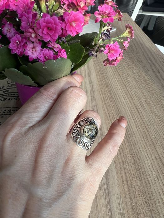 Inel atgint 925 cu chihlimbar verde