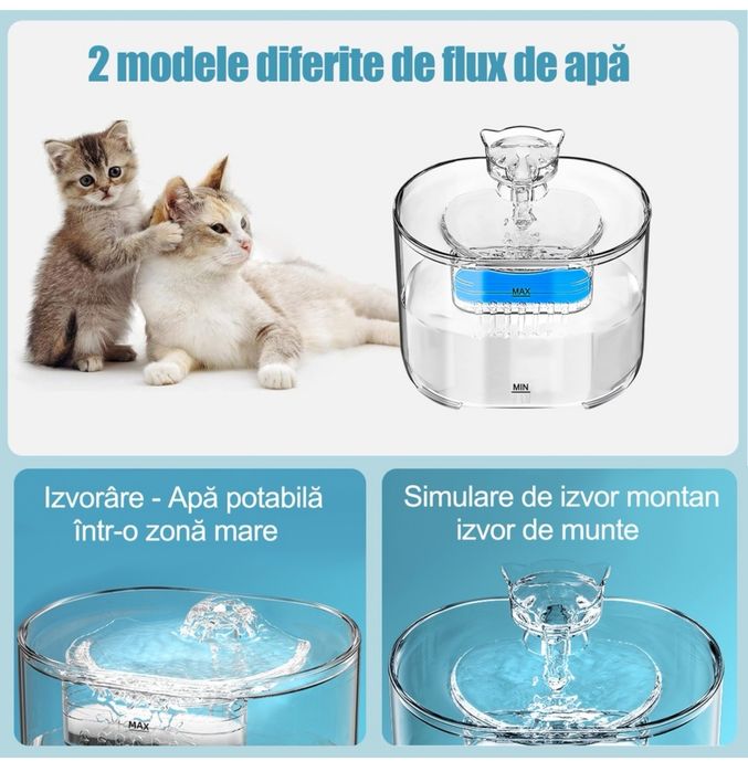 Fântână apa pisici/câini, 2.2L, Transparenta