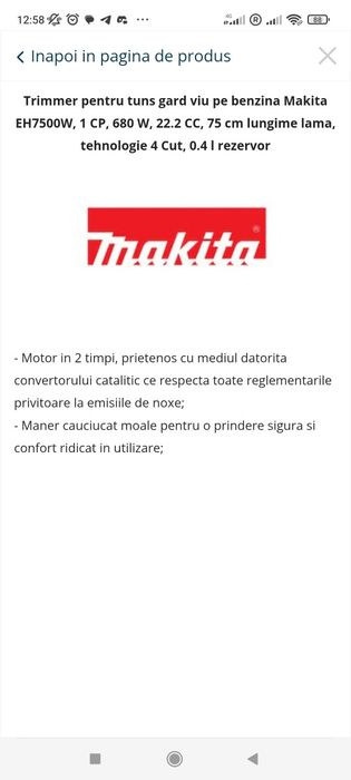 Mașina de tuns gard viu, arbuști MAKITA, lama 75 cm.