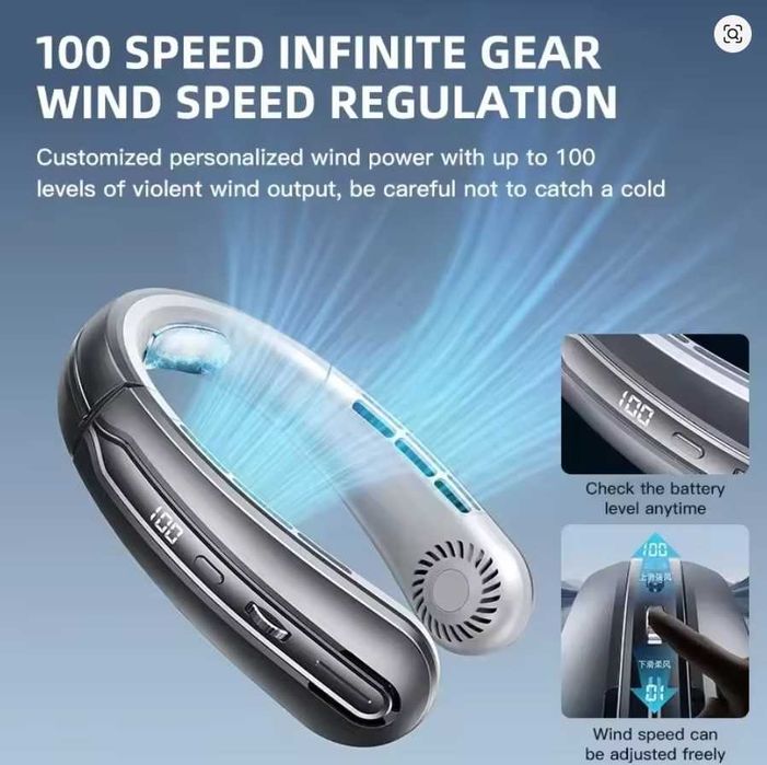 Xiaomi ventilator portabil gri/AL cu acumulatori, racitor LED, display