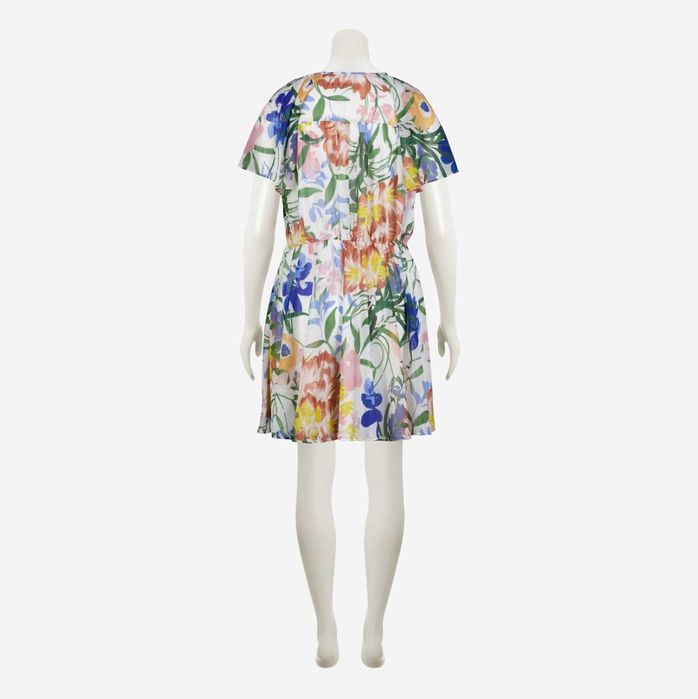 Ted Baker дамска лятна мини рокля с цветен принт и връзка отпред, бяла - нова