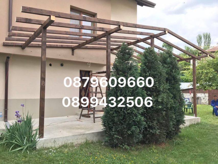 Изграждане на всякакъв вид навеси козирки дървени тераси. Огради.