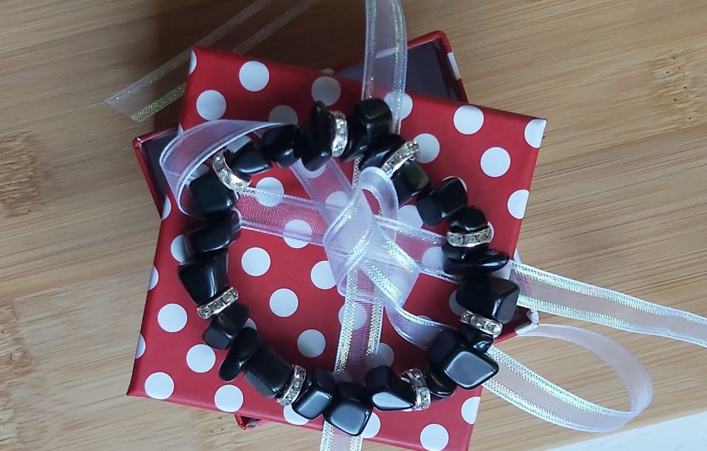 Черен Oникс Eстествен камък гривна-уникат Бижу Камъкът на Клеопатра