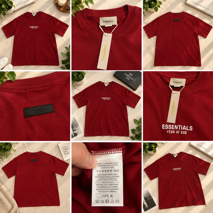 ESSENTIALS Fear of God — бордовая футболка