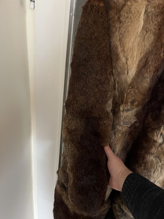 Дълго дамско палто от естествен косъм - L/XL , ретро модел