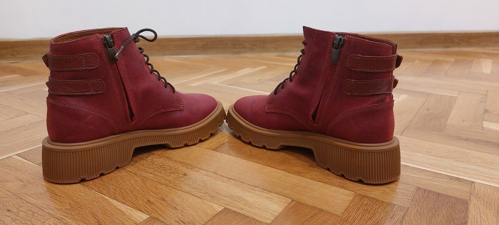 Боти естествена кожа  бордо и маслено зелено