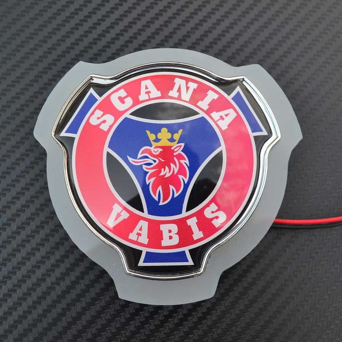 Огледална табела червен Scania Vabis външна за решетка 12-24V бял неон