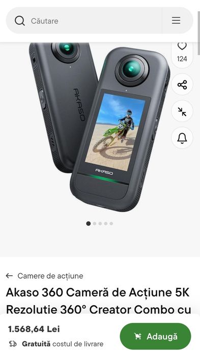 Akaso 360 Cameră de Acțiune 5K Rezoluție 360° Creator Combo, produs sigilat