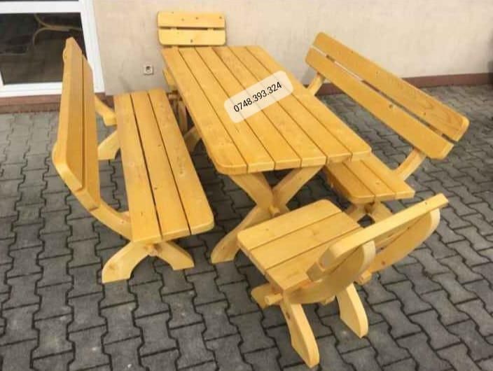 Set masa  cu  2 băncuțe  2 scaune  lemn  masiv terasa foișor