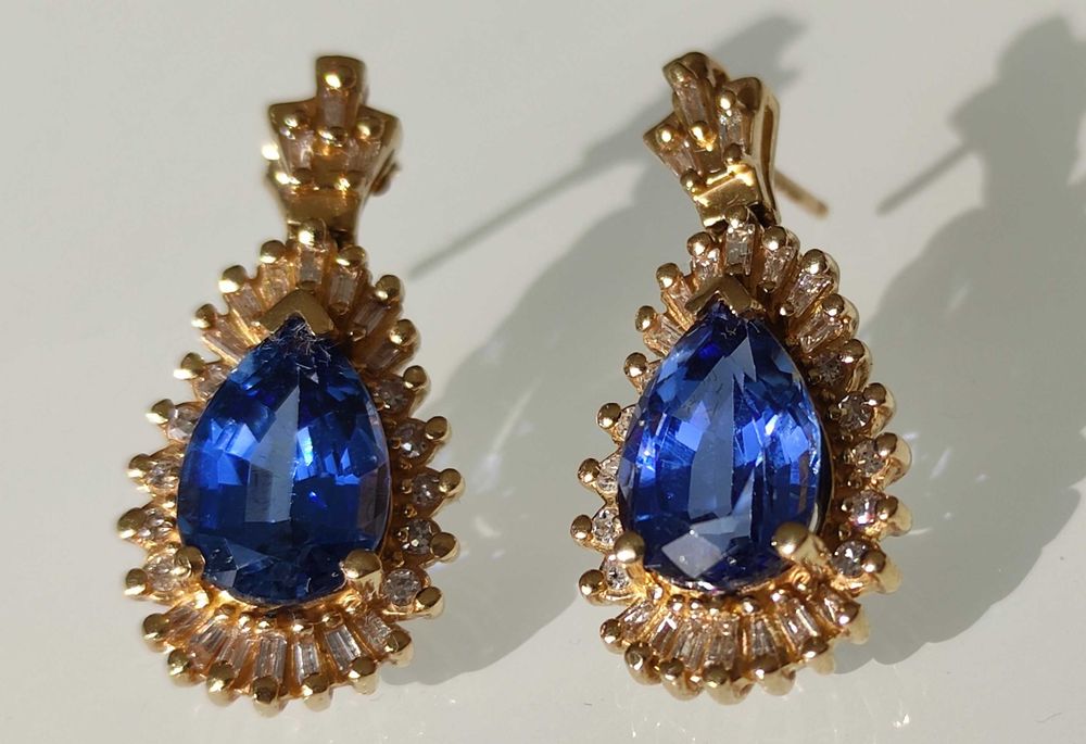 Cercei 14k diamante si safire naturale