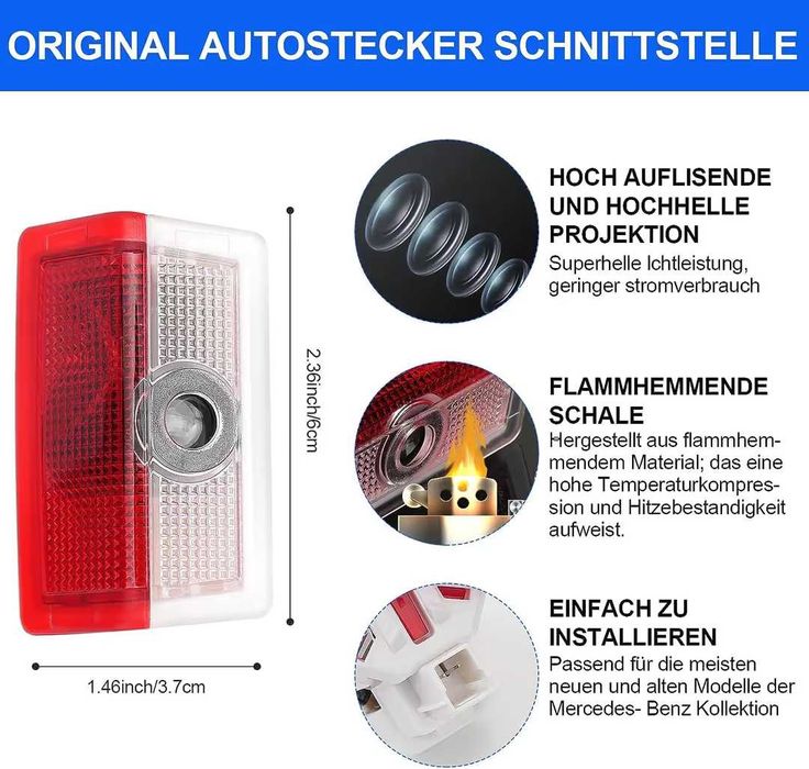 Lumină de ușă cu logo LED AutoQi pentru Mercedes W176 W177 W205 – 2 buc.