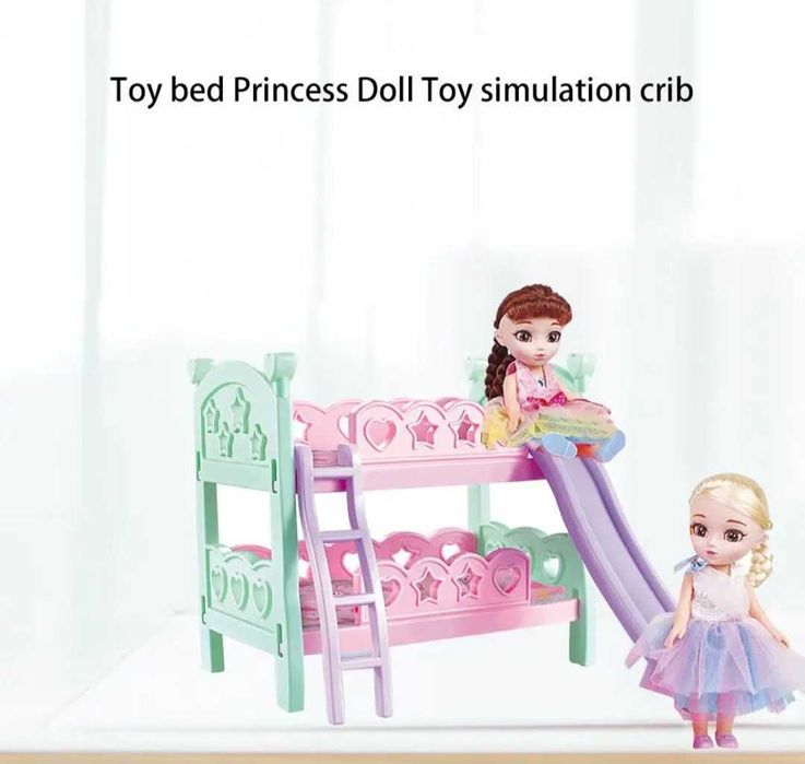Двуетажно легло с пързалка за кукли