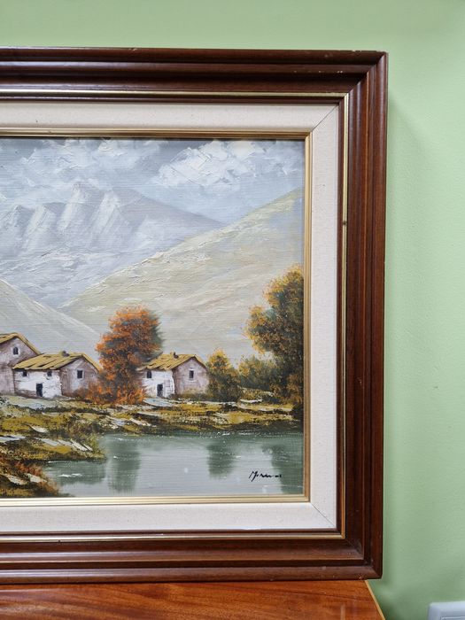 Прекрасна антикварна белгийска авторска картина масло върху платно