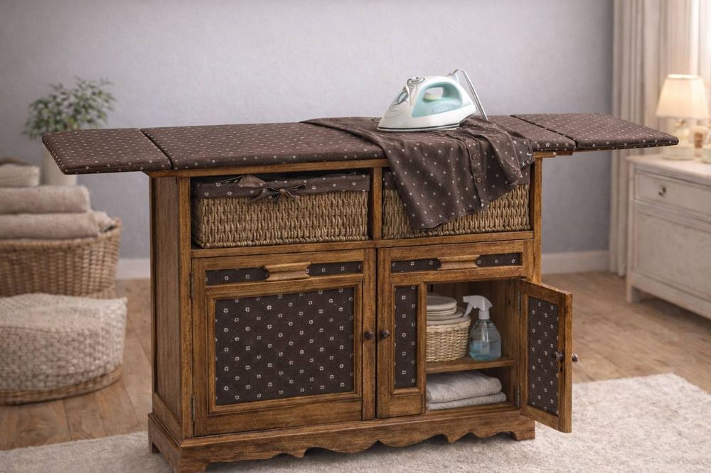 Деревянный шкафчик-комод с откидной гладильной доской