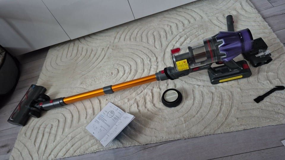Aspirator vertical fara fir  2in1: 500W Brushless, Baterie 20000Mah, acumulator Li 29.6V, autonomie pana la 60 min,Perie Led