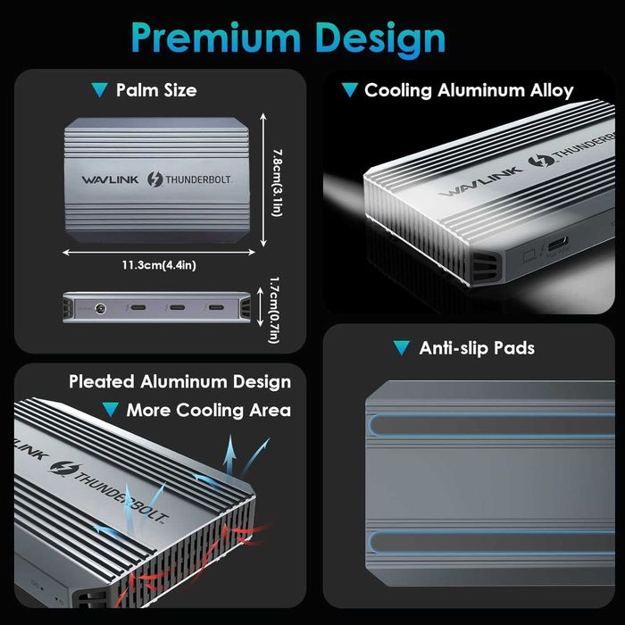 Докинг станция Thunderbolt 4, WAVLINK USB C хъб, двоен 4K/60Hz дисплей