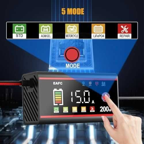 Нова 15A 12V смарт зарядно за акумулатор LCD LiFePO4 AGM GEL кола автомобил