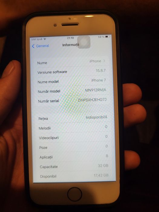 iPhone 7 Rose Gold, 32 GB - Pentru piese / Reparat + Cablu de date cadou