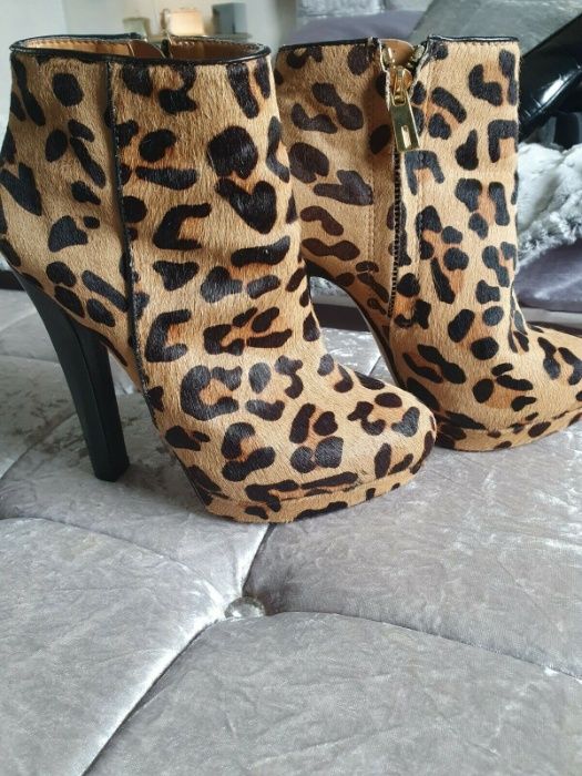 Topshop ghete botine leopard blana reala 100% piele toc f inalt