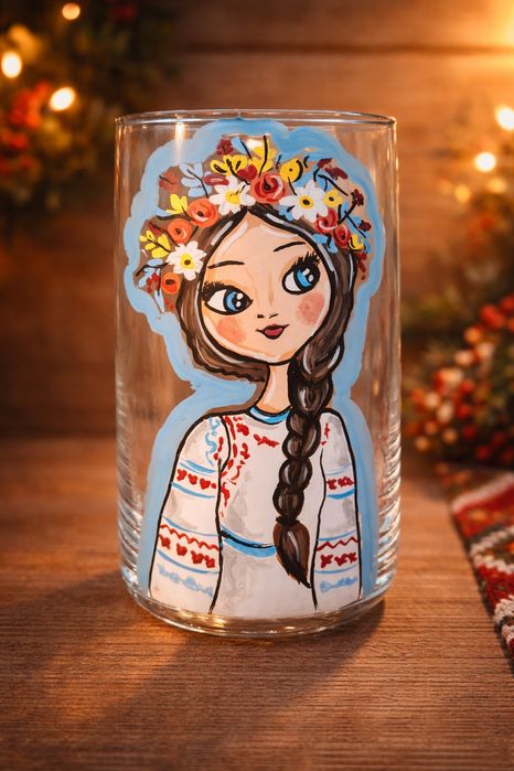 рисувани  чаши, моми, български, фолклорни, традиционни
