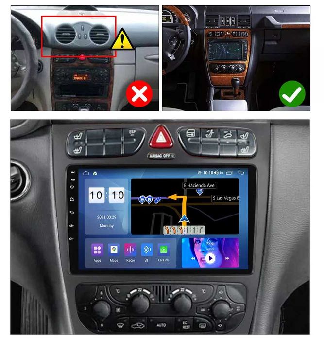 Navigatie Android 14 Mercedes C Class W209 W203 1/8 Gb  CarPlay CAMERA