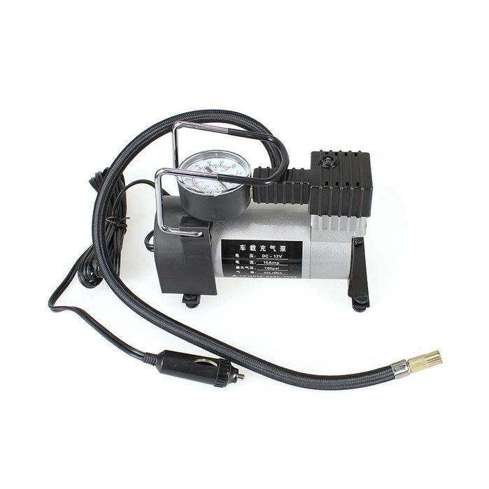 Компресор за помпане на гуми метален + ремонтен комплект за гуми