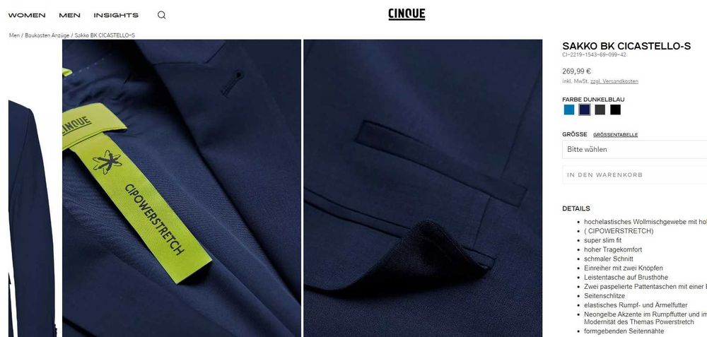 Sacou blazer slim 48 M premium Cinque lana super 120's navy