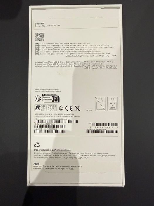 Iphone 17 , 256Gb , white , ca nou , garantie !