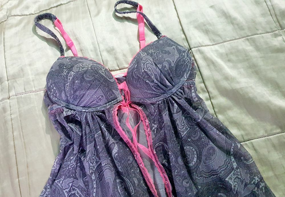 Lenjerie furou sexy transparent, roz cu gri, XS, S