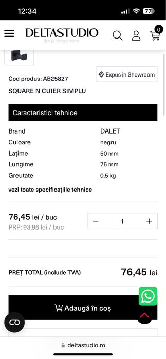 Cuier suport prosoape si suport hartie igienica Delta Studio D