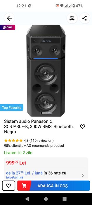 Boxa Boxe Sistem audio Panasonic SC-UA30E-K 300W RMS, Bluetooth, Negru