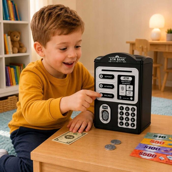 Pusculita electronica tip bancomat cu PIN si card efecte sonore lumini