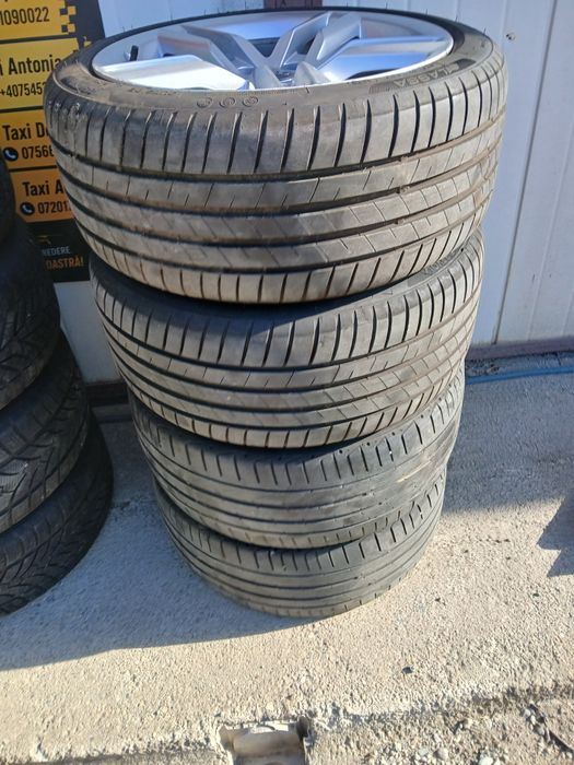 Jante aliaj R18 ,5x112 ,8.5Jx18H2 , ET29 , butuc 66,6 , originale Audi echipate cu anvelope de vară 245/40/R18 LASSA DOT 2025 , doua anvelope ca NOI
