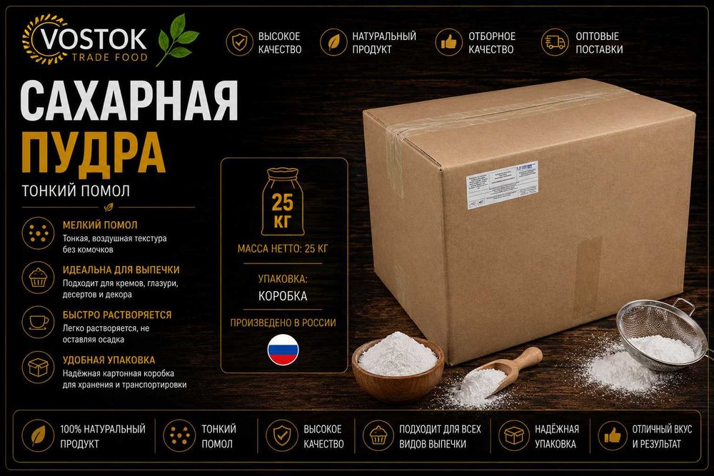 Сахарная пудра тонкого помола 25 кг | Для выпечки, кремов и десертов