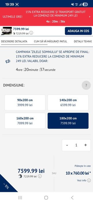 Saltele DORMEO NOI Sigilate 180X200