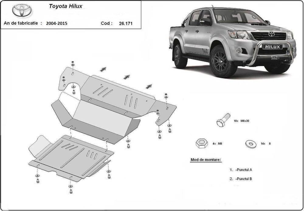 Метална кора TOYOTA HILUX VI 2004-2015 - под двигател,ск.кутия,дифере