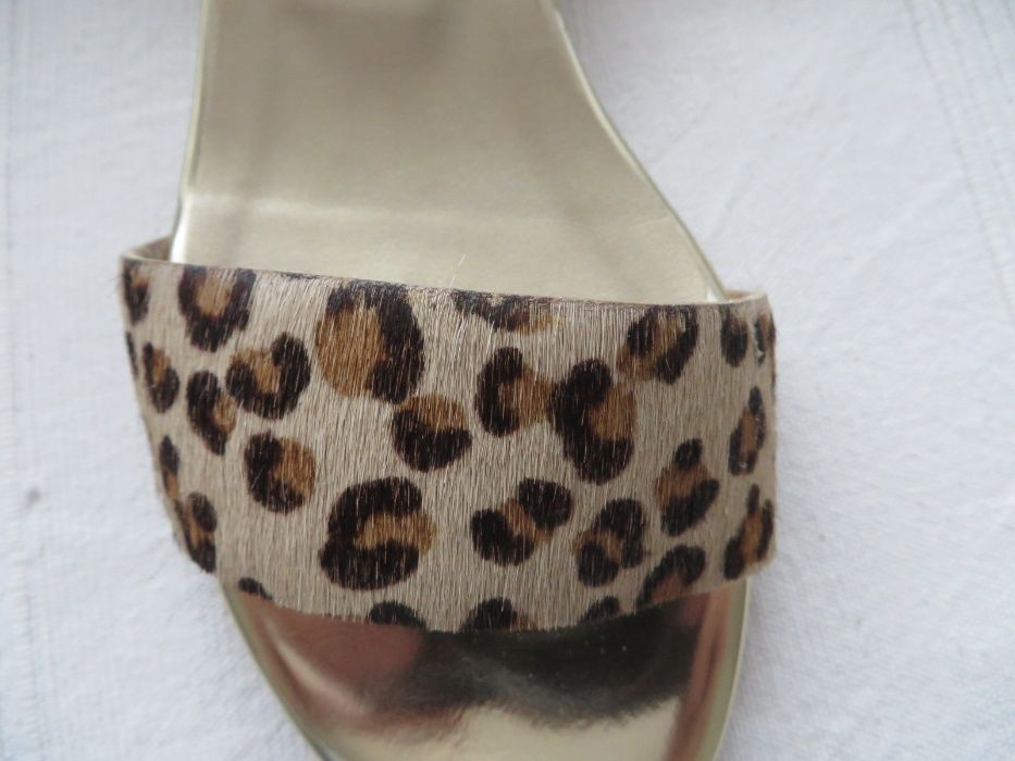 Нови испански сандали естествена кожа, 40, кафяво-злато-леопард